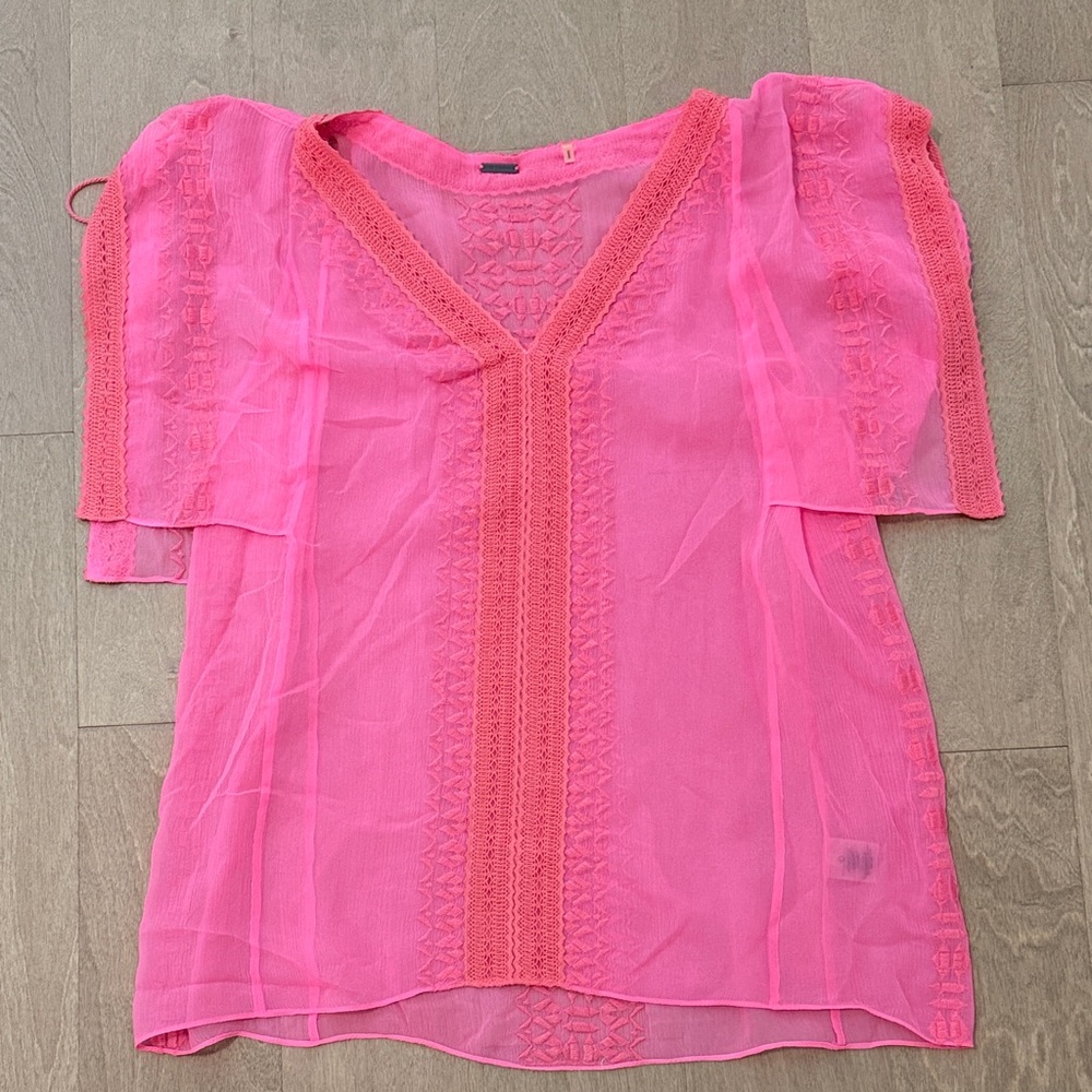 EliE Tahari Pink Sheer V-Neck Women's Top XS